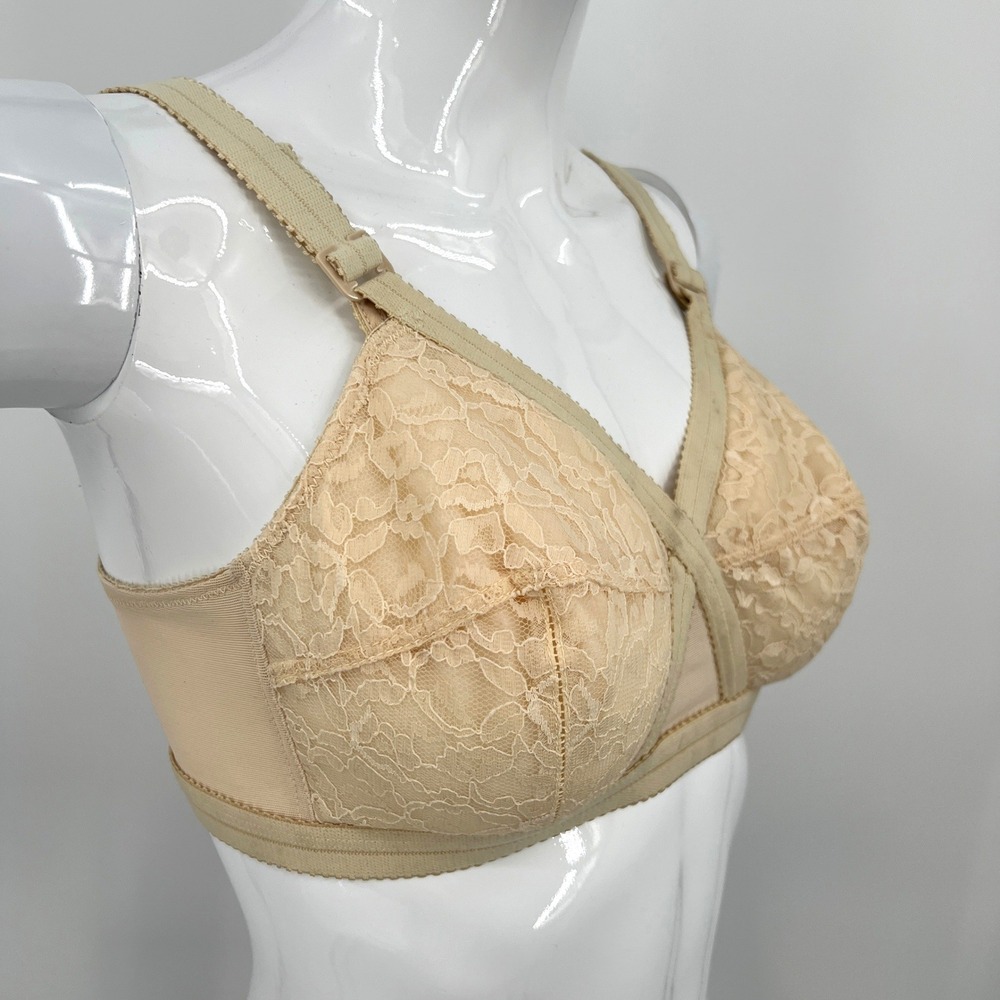 Vintage JCPenny Adonna Cross Front Bra Size 36C Style 2377 Nude Lace Bullet Bra - Picture 3 of 8